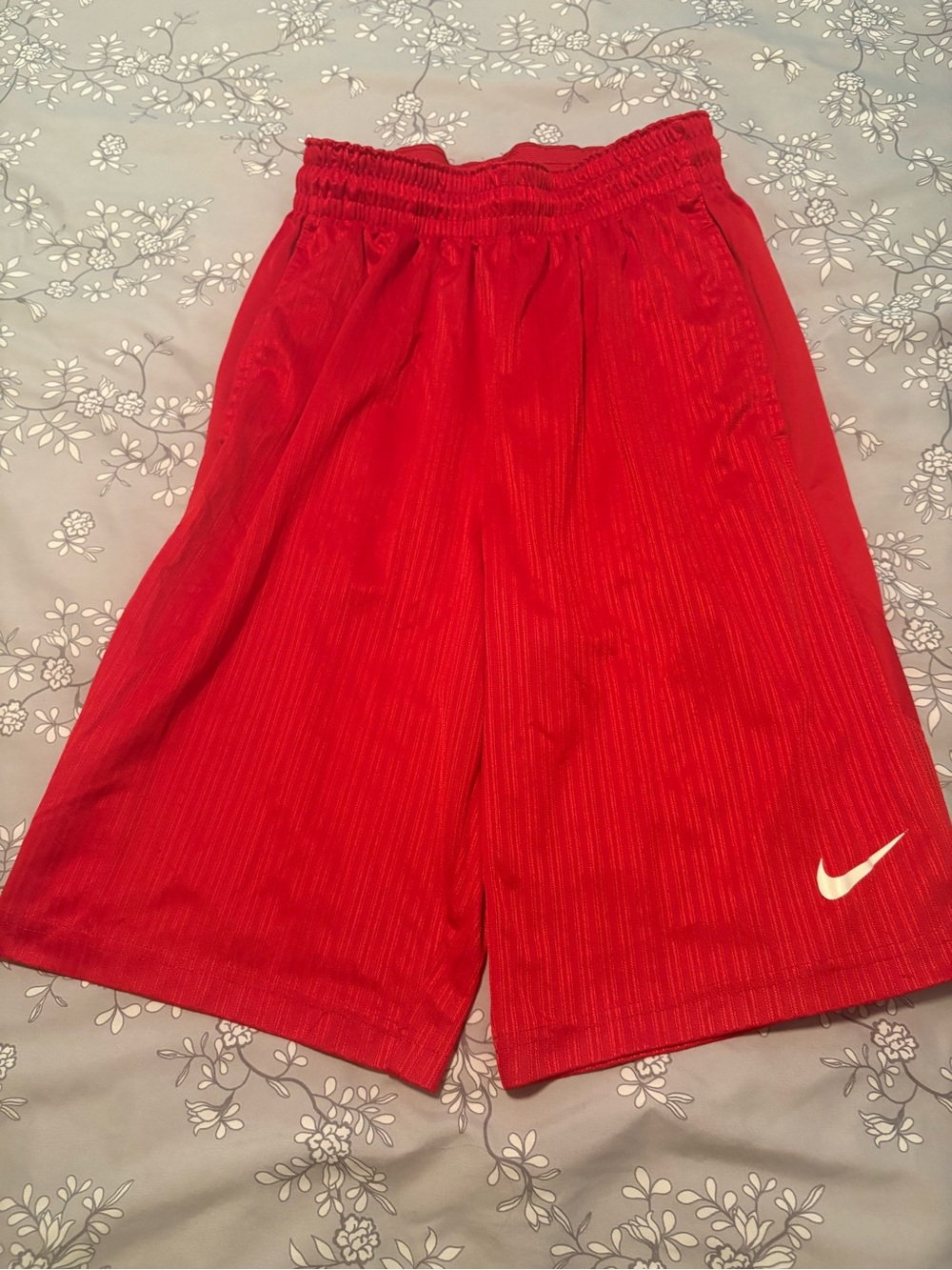 Nike Red Boys' Athletic Shorts with White Swoosh